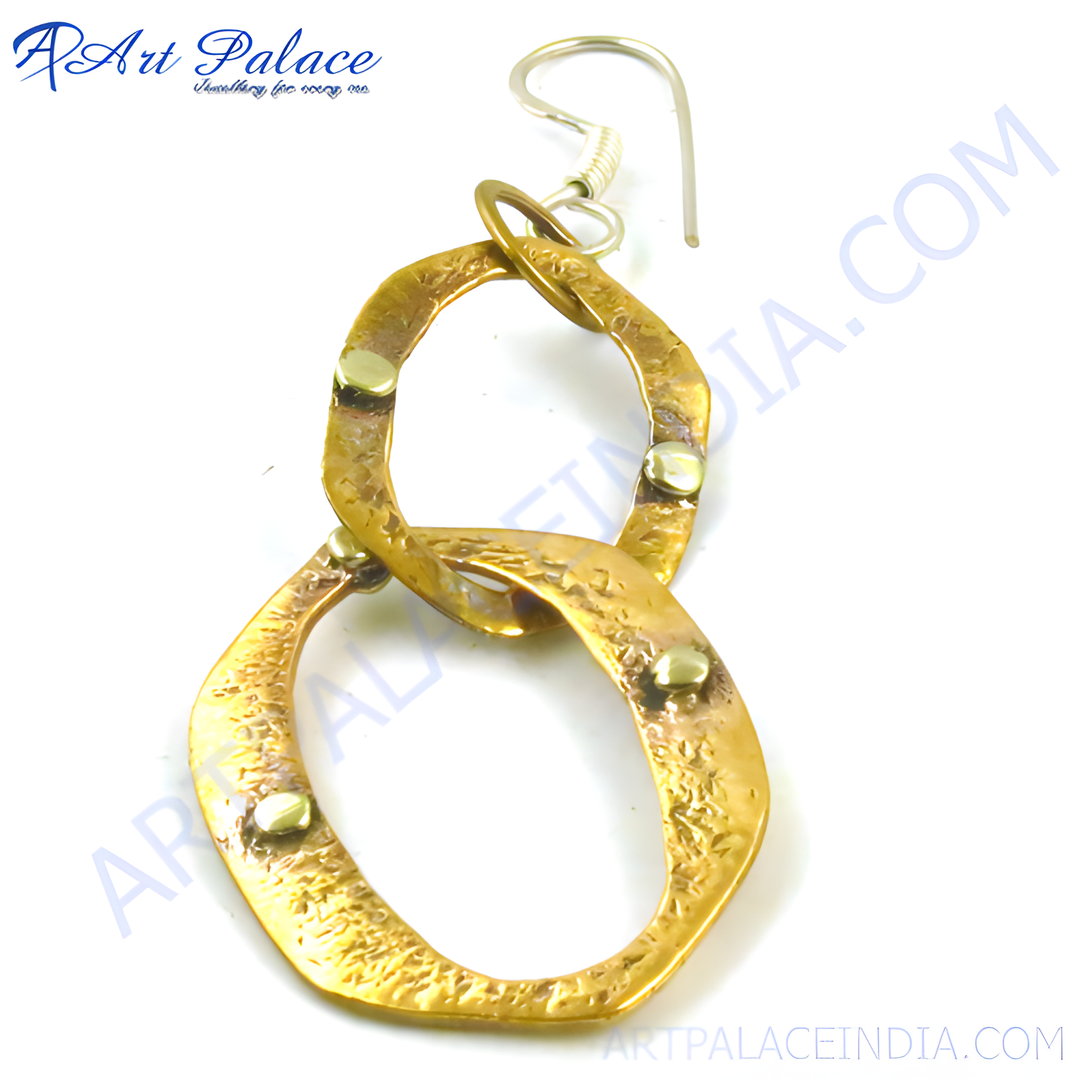 gold plating tone textured oval earrings for women. Fashionable statement earrings for daily wear.