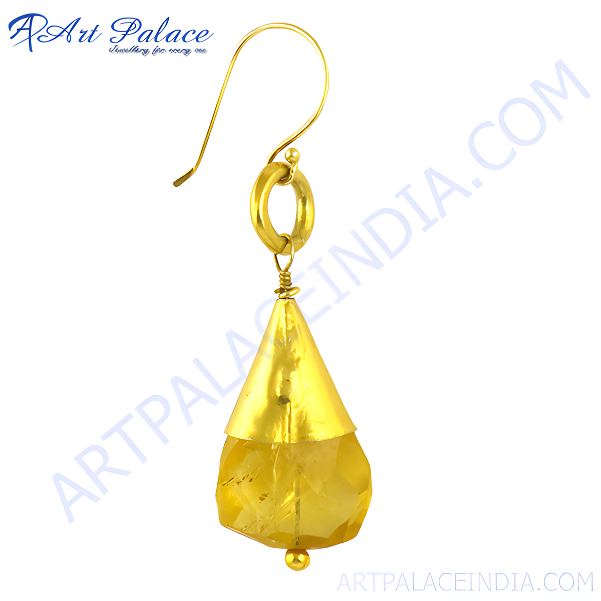 Gold plating teardrop dangle earrings with a faceted citrine gemstone