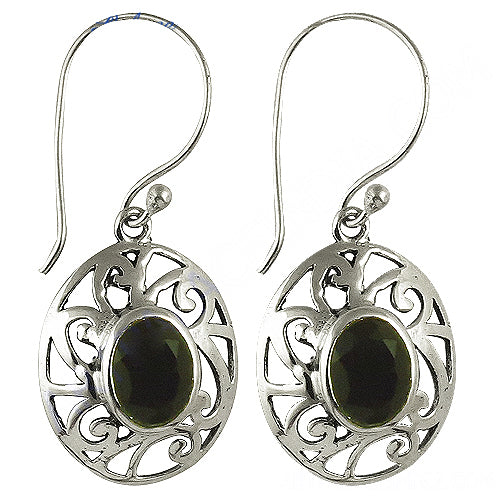 925 Silver Oval Green Stone Drop Earrings for Women
