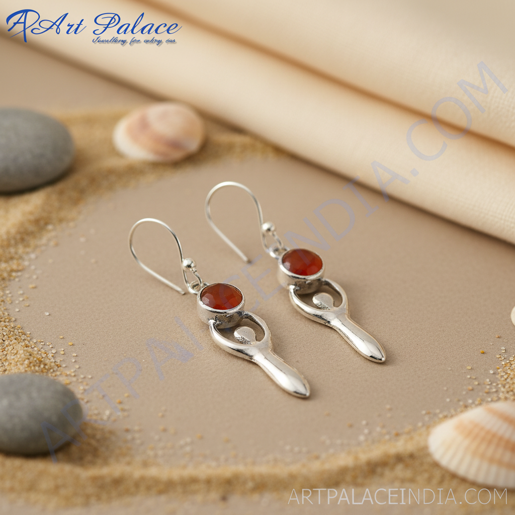 925 Sterling Silver Carnelian Goddess Earrings for Women