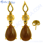 Load image into Gallery viewer, gold plating teardrop earrings featuring citrine and brown gemstones, perfect for women.
