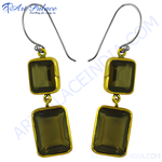 Load image into Gallery viewer, gold plating plated drop earrings featuring rectangular smokey quartz gemstones, elegant design for women

