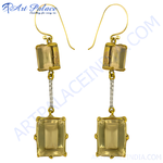 Load image into Gallery viewer, gold plating drop earrings with rectangular citrine gemstones and gold plating detailing.
