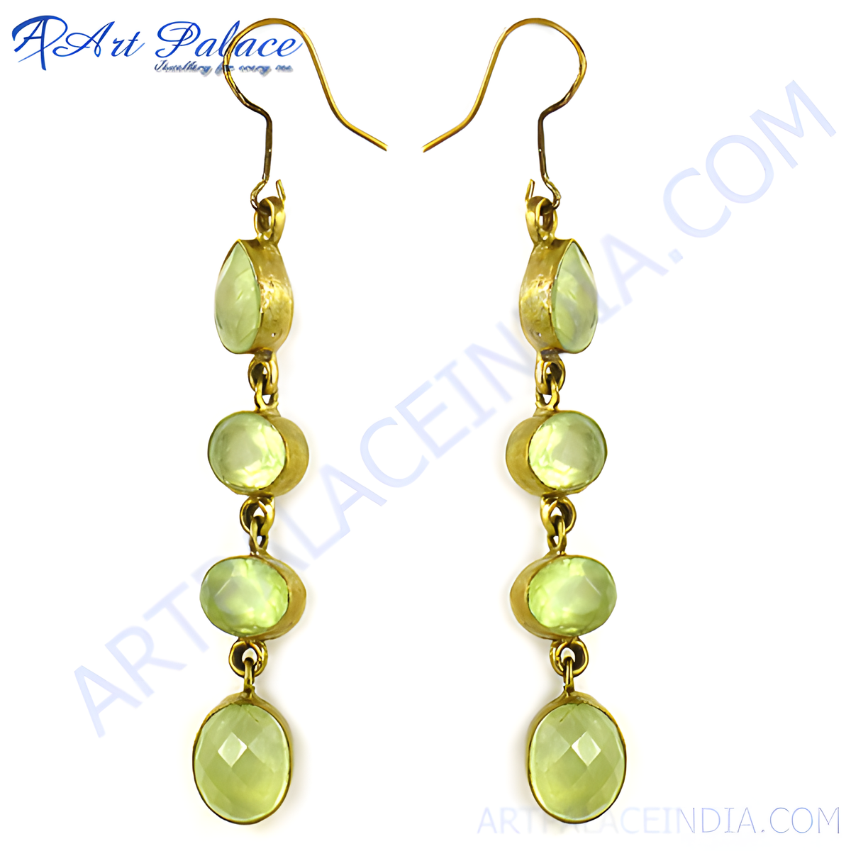 Gold plating dangle earrings with light green peridot gemstones, perfect for any occasion
