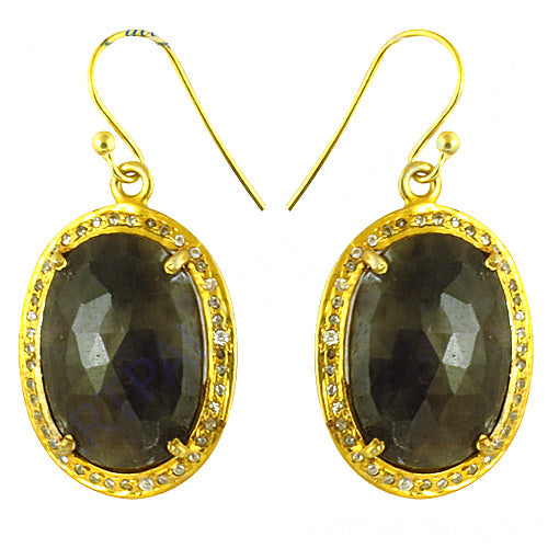 gold plating Oval Sapphire Earrings with Diamonds for Women | Fine Jewelry