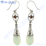 Load image into Gallery viewer, 925 silver dangle earrings with teardrop opal gemstones, featuring a red accent and hook closure, perfect for women.
