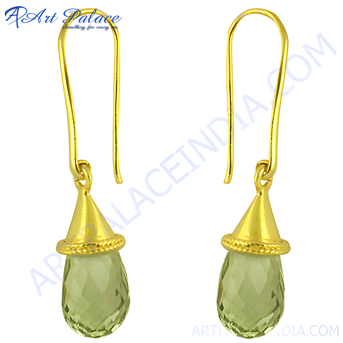 Gold plating dangle earrings featuring pear shaped green amethyst gemstones, perfect for women