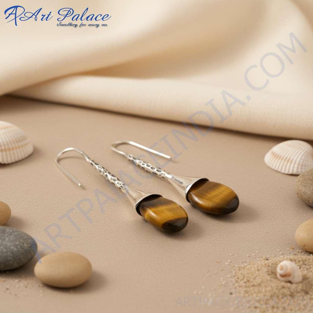 925 Silver Tiger Eye Drop Earrings for Women | Gemstone Jewelry