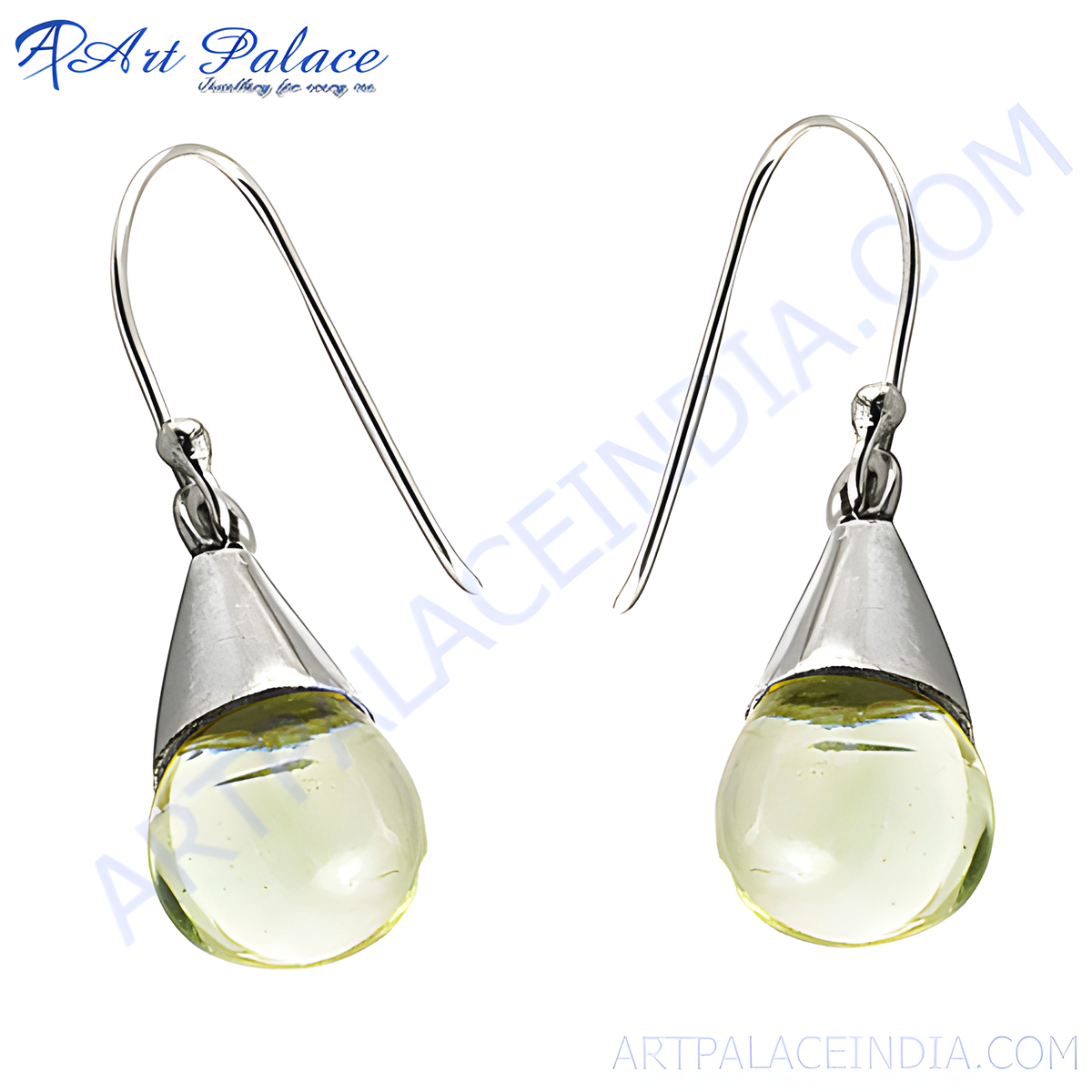 Silver dangle earrings with yellow gemstone teardrop shape, for women