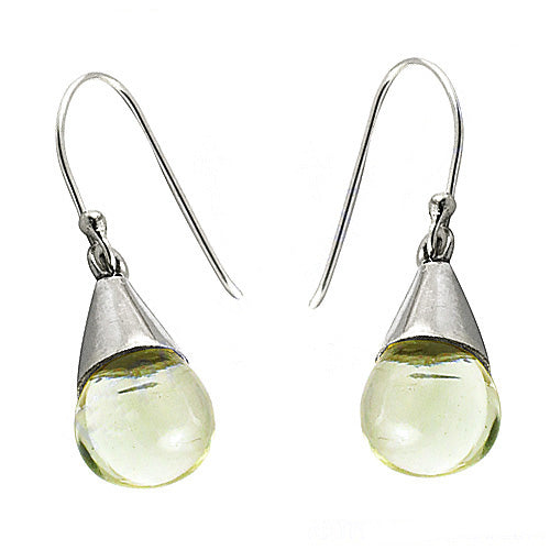Silver Teardrop Earrings with Yellow Gemstone | Dangle Earrings