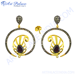Load image into Gallery viewer, gold plating filigree dangle earrings featuring a dark red garnet gemstone and sparkling details
