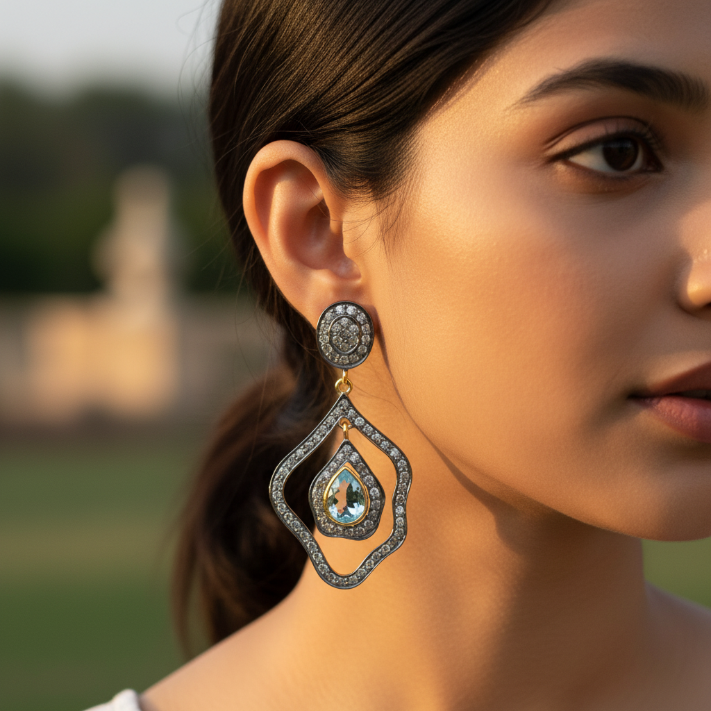 Aquamarine & Diamond Drop Earrings for Women | Teardrop Jewelry