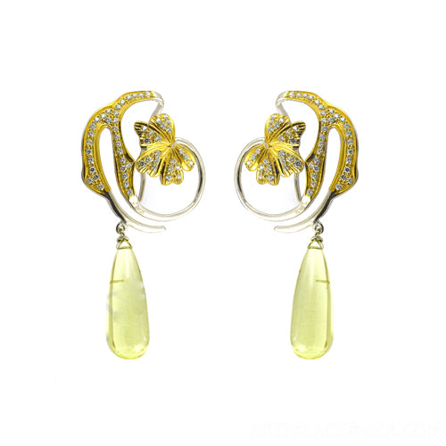 gold plating Floral Earrings with Yellow Gemstones for Women | Luxury Jewelry