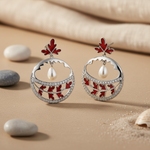 Load image into Gallery viewer, Silver Red Enamel Leaf Drop Earrings | Women's Fashion Jewelry
