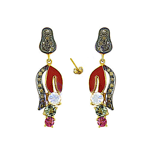 gold plating Dangle Earrings with Multicolor Gemstones | Luxury Earrings