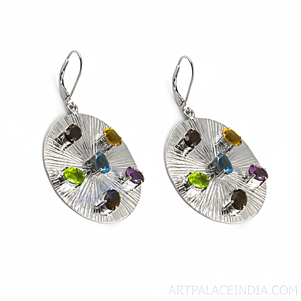 Silver Gemstone Drop Earrings for Women | Statement Jewelry