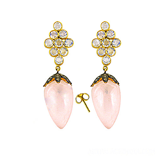 Rose Quartz Drop Earrings with gold plating Accents | Women's Jewelry Gift