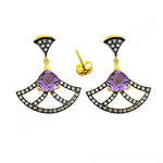 Load image into Gallery viewer, gold plating &amp; Amethyst Fan Earrings | Gemstone Dangle Earrings for Women
