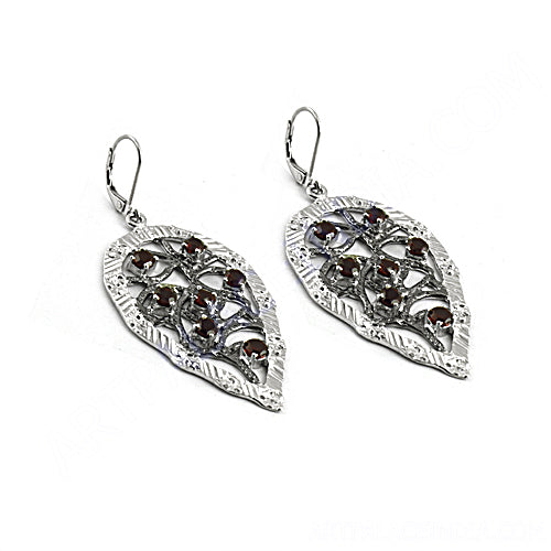 925 Silver Garnet Drop Earrings for Women | Leaf Design