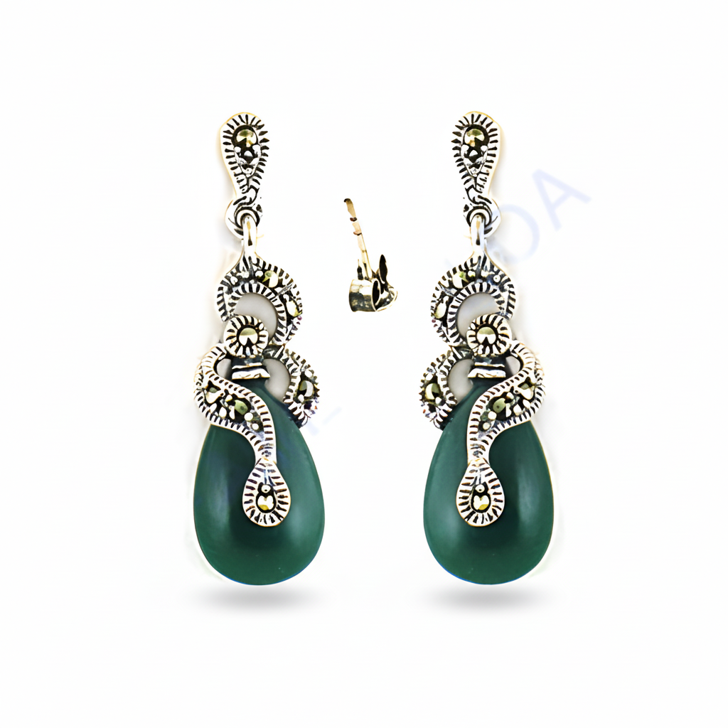 925 Silver Green Stone Earrings for Women | Dangle Earrings