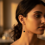 Load image into Gallery viewer, Silver Drop Earrings with Black Gemstone for Women
