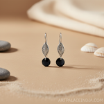 Load image into Gallery viewer, 925 Silver Leaf Black Onyx Drop Earrings for Women
