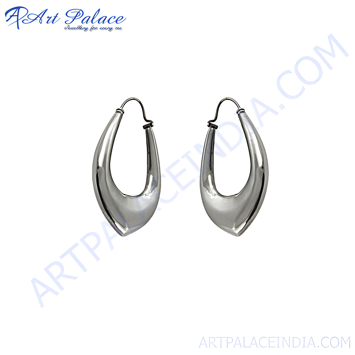 Silver teardrop hoop earrings with a polished finish, ideal for women's fashion jewelry