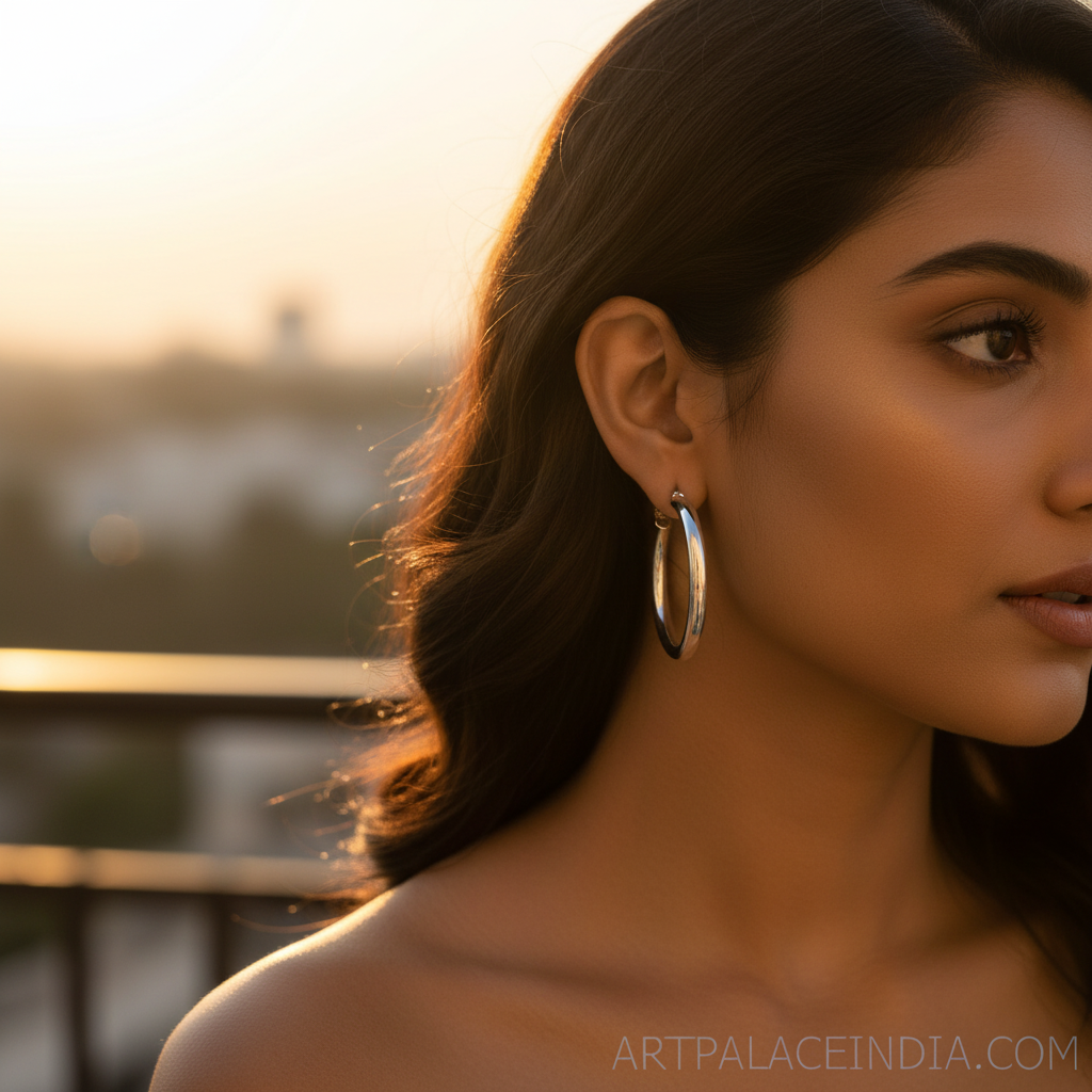 Silver hoop earrings for women | simple round design