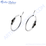 Load image into Gallery viewer, Silver hoop earrings featuring a black stone accent, perfect for women&#39;s daily wear
