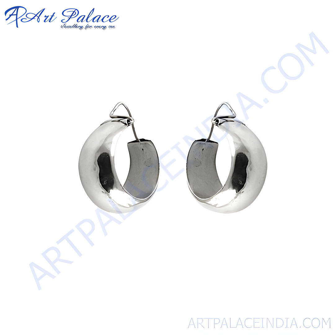 Silver chunky tube hoop earrings. Silver earrings for women.
