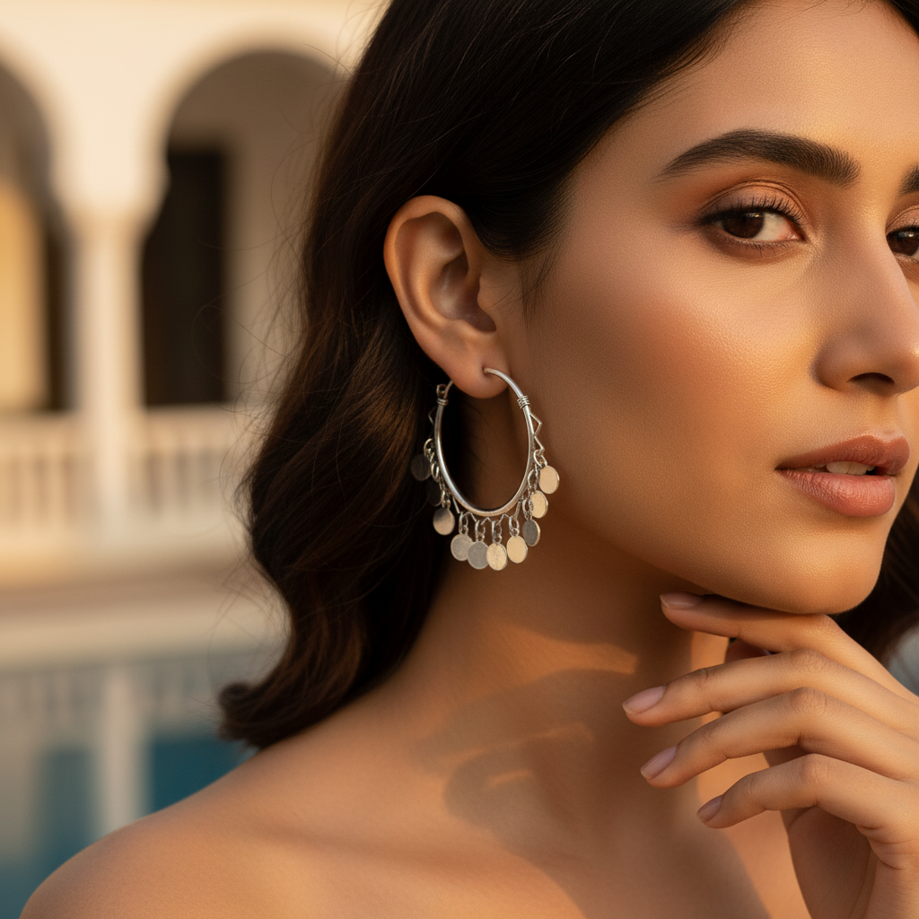 925 Silver Disc Hoop Earrings for Women | Dangle Jewelry