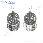Load image into Gallery viewer, Oxidized silver dangle earrings with star and spiral design, perfect for women. Ethnic silver earrings.
