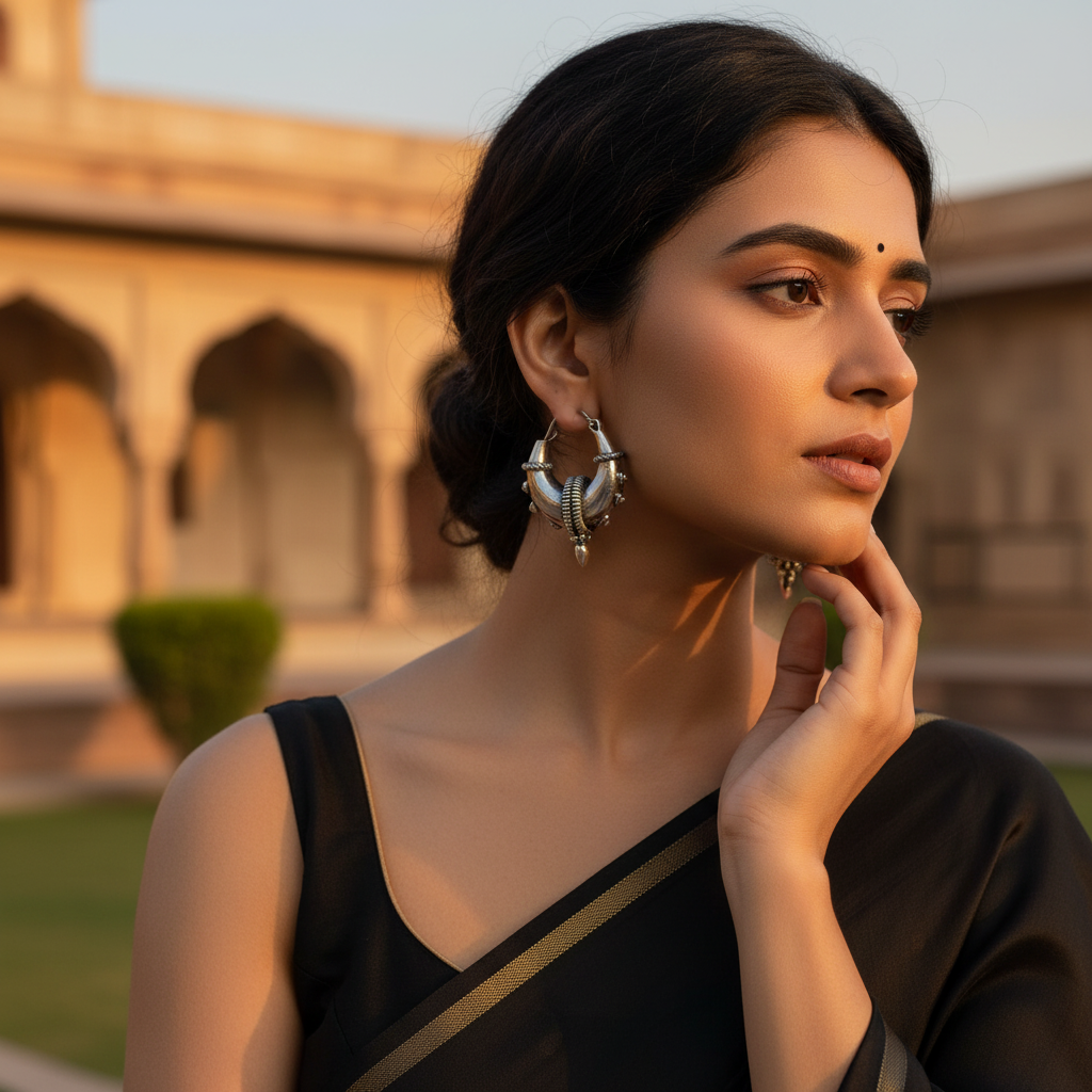 Silver Oxidized Hoop Earrings for Women | Statement Jewelry