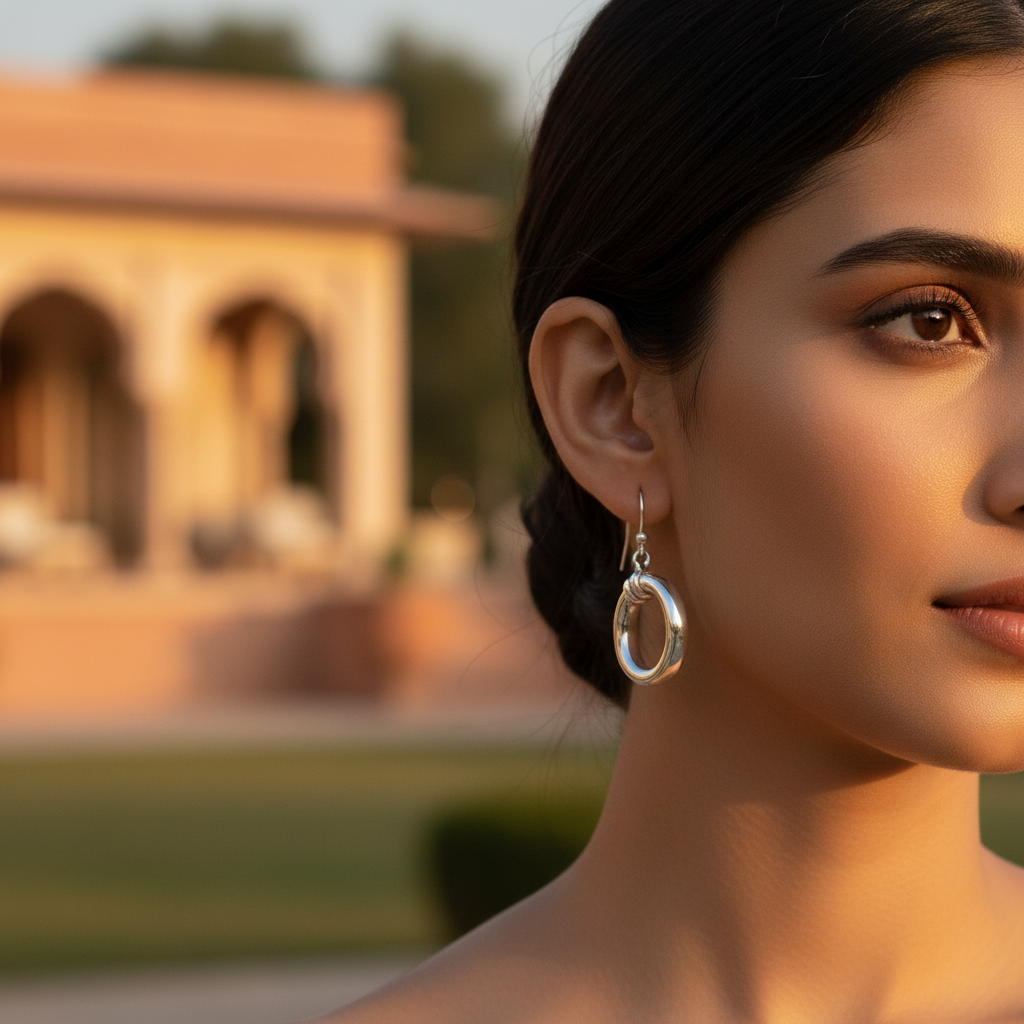 Silver Oval Hoop Earrings for Women | Dangle Earrings