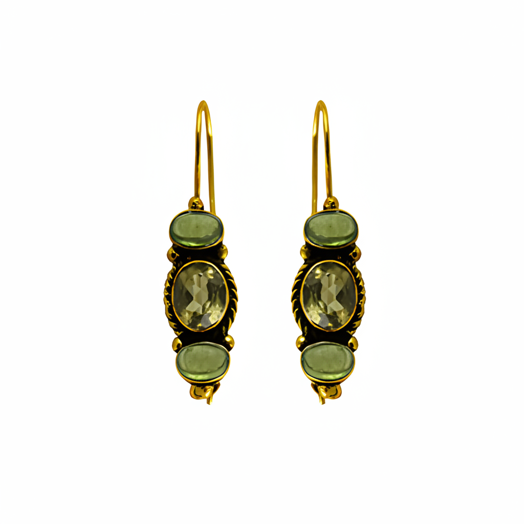 gold plating Green Stone Drop Earrings | Women's Fashion Jewelry