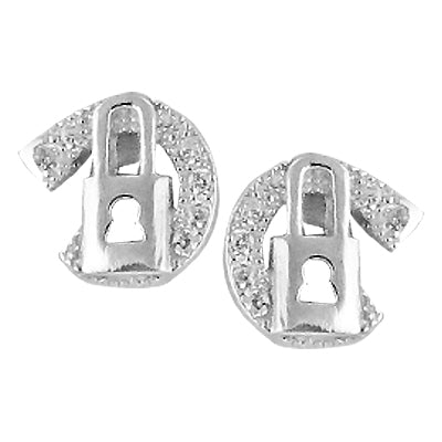 925 Silver Padlock Stud Earrings | Cubic Zirconia | For Women