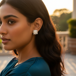 Load image into Gallery viewer, Silver Diamond Stud Earrings | Square Cut | For Women
