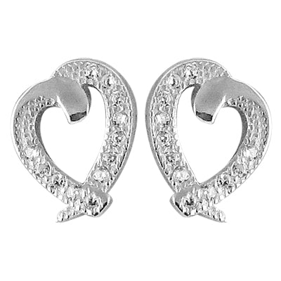 925 Silver Heart Stud Earrings with Crystals | Gift for Her