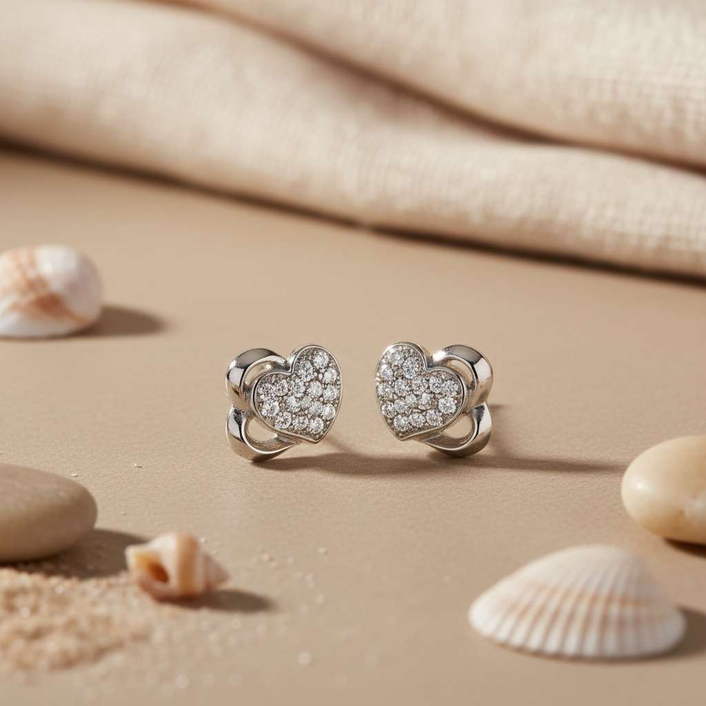 Silver Heart Stud Earrings for Women | Dainty Daily Jewelry