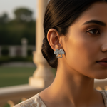 Load image into Gallery viewer, Silver Heart Stud Earrings for Women | Crystal Embellished
