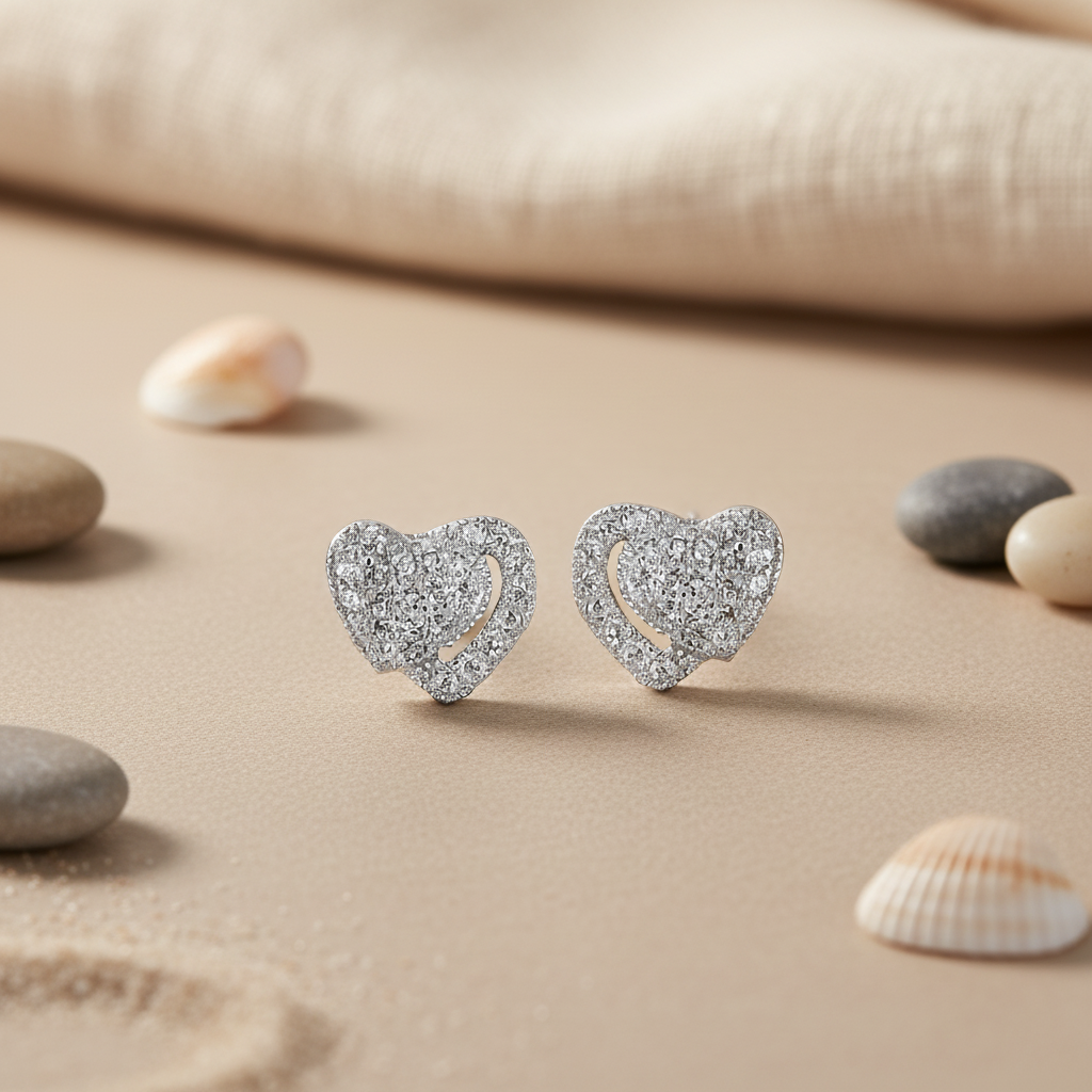 Silver Heart Stud Earrings for Women | Delicate Gift