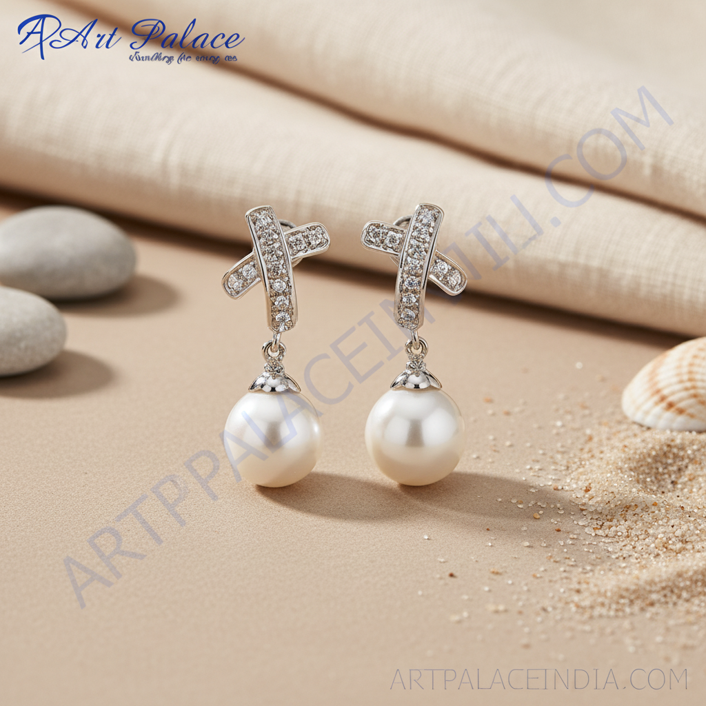 Silver Pearl Drop Earrings for Women | Dangle Earrings | Gift