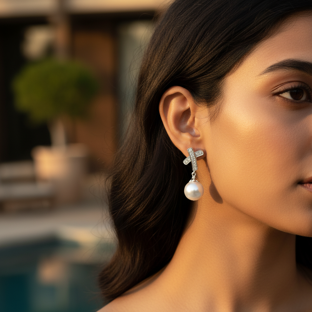 Silver Pearl Drop Earrings for Women | Dangle Earrings | Gift