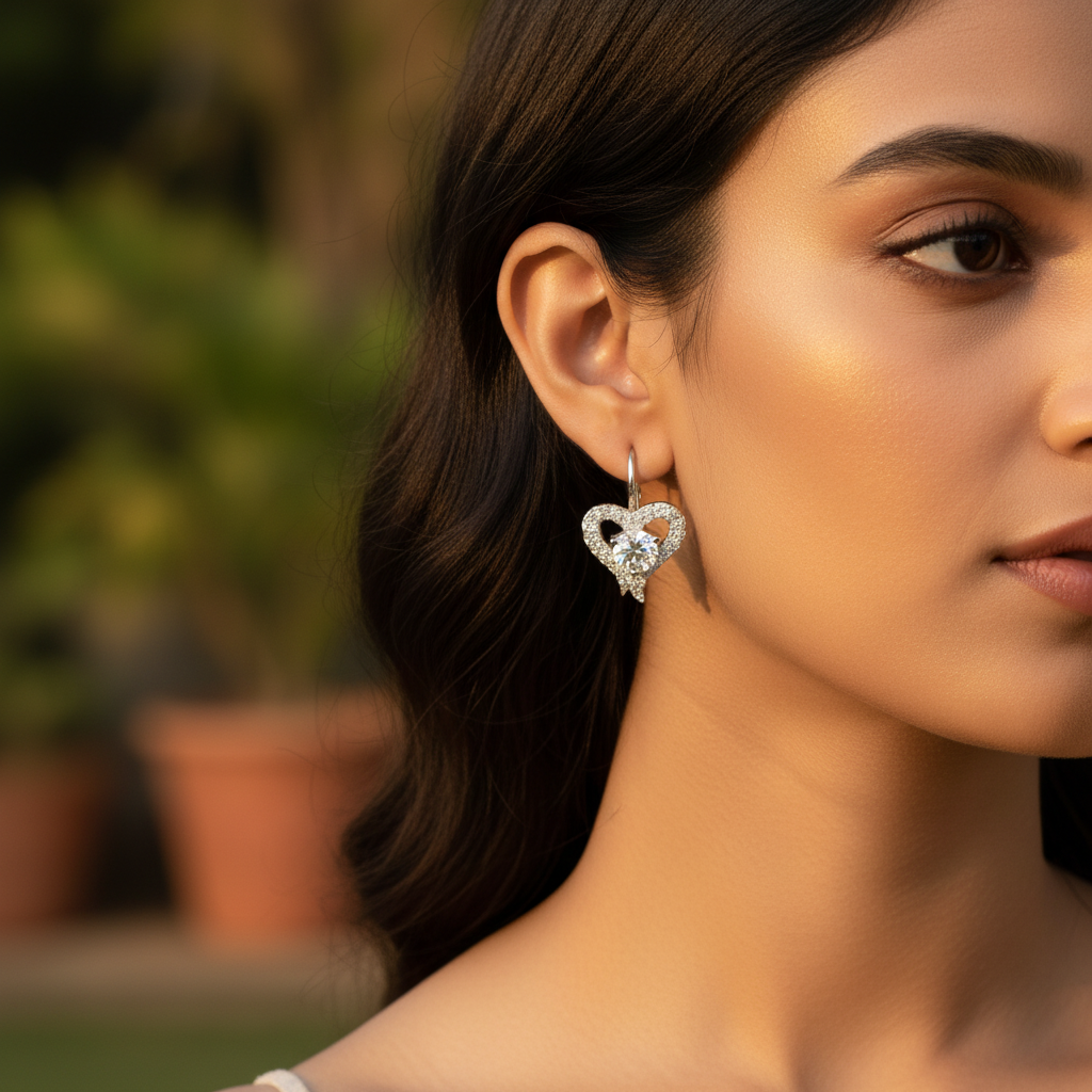 925 Silver Heart Earrings with Cubic Zirconia | Women's Jewelry