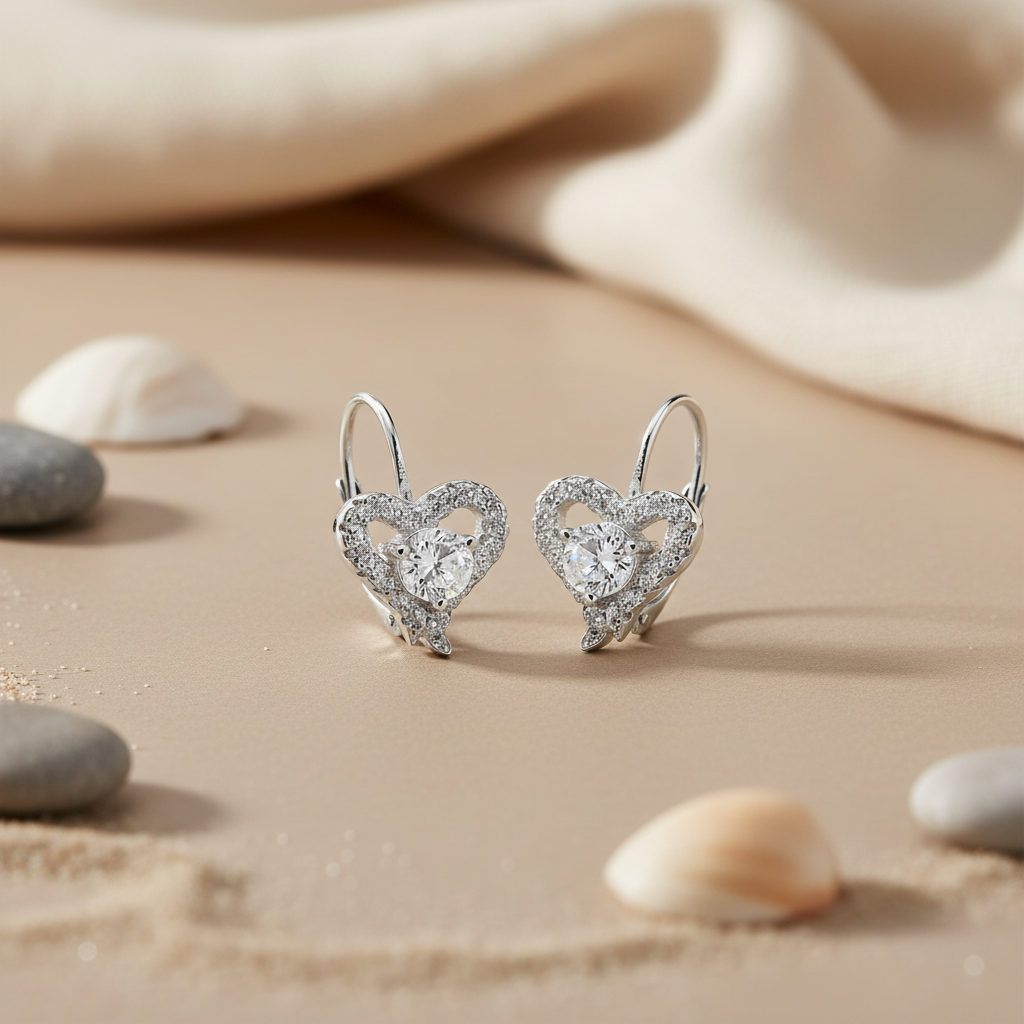 925 Silver Heart Earrings with Cubic Zirconia | Women's Jewelry