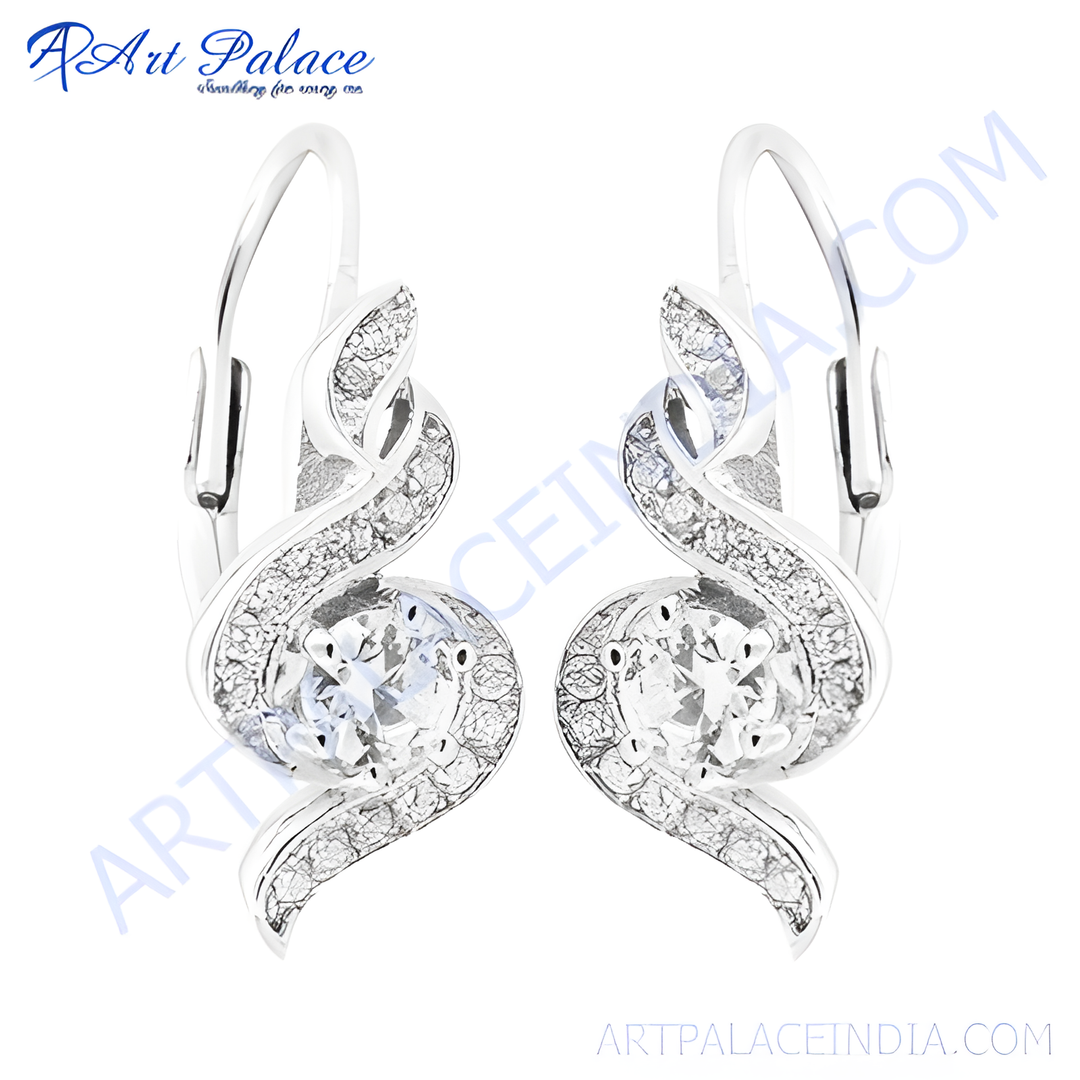 925 sterling silver leverback earrings with clear cubic zirconia stones.