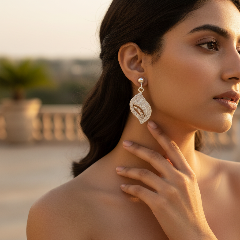 925 Silver Leaf Dangle Earrings for Women | Daily Wear
