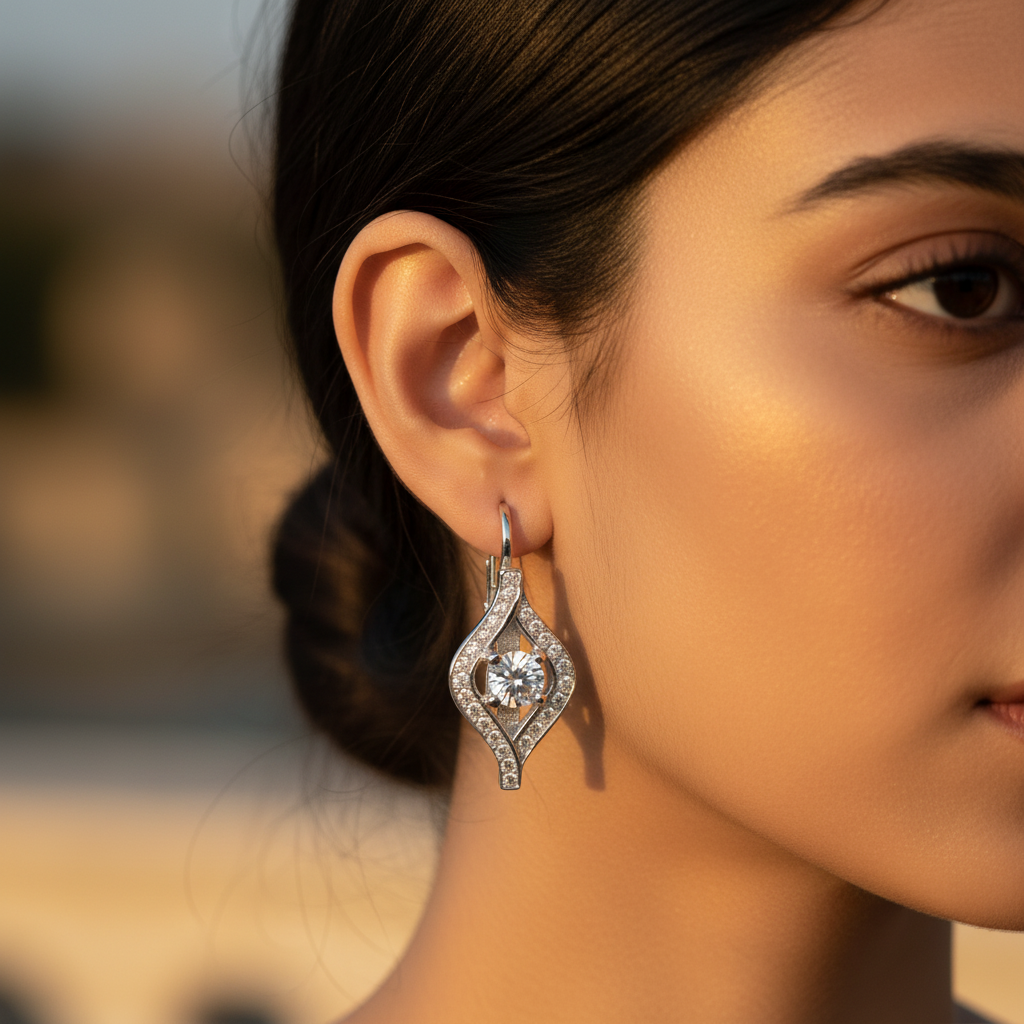 925 Silver Cubic Zirconia Leverback Earrings for Women | Gift