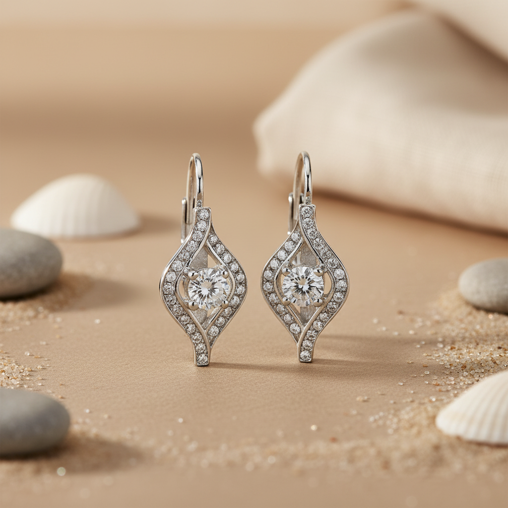 925 Silver Cubic Zirconia Leverback Earrings for Women | Gift