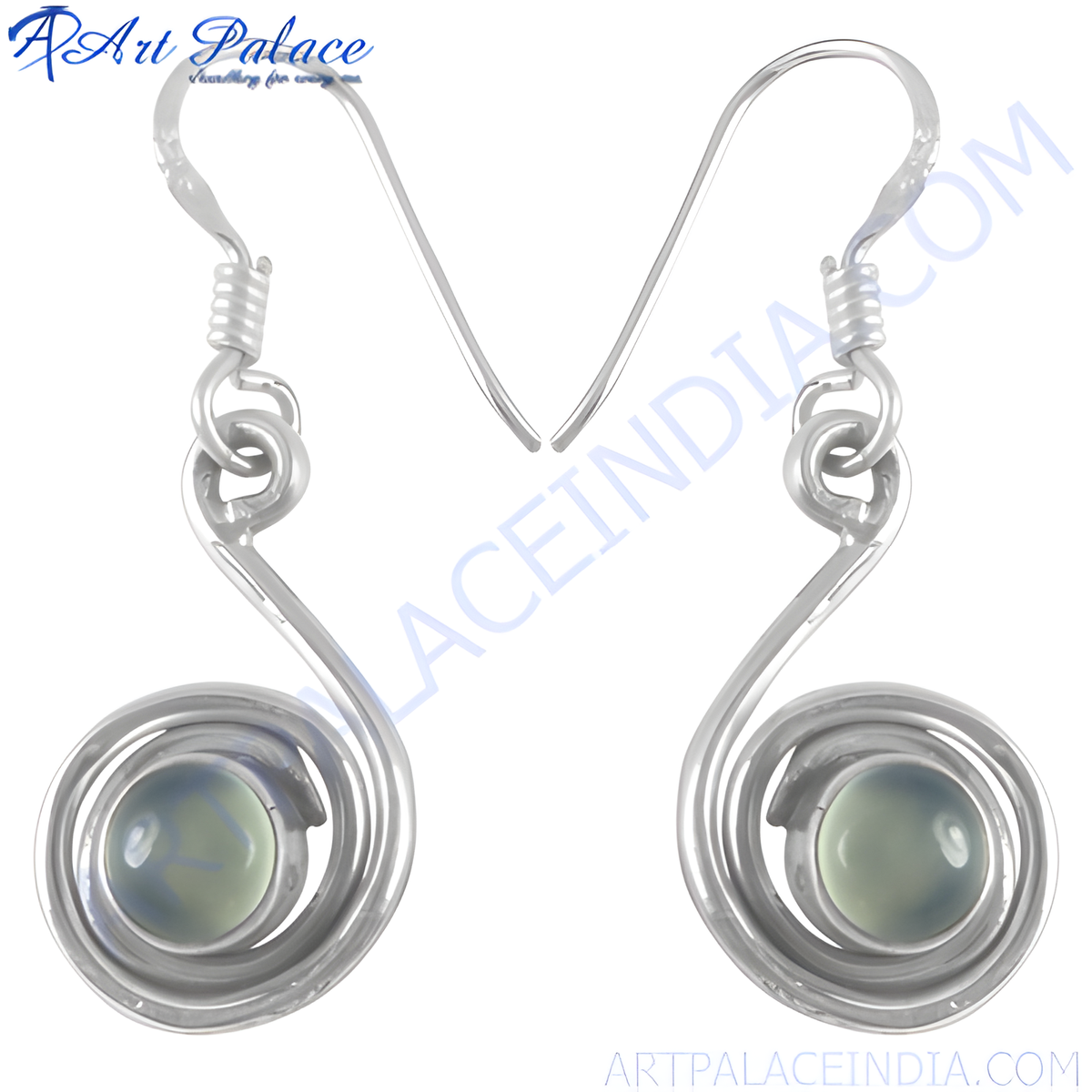925 sterling silver dangle earrings with a swirl design and a green gemstone center for women